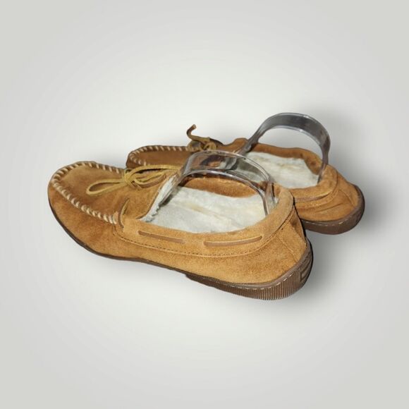 Minnetonka Brown Suede Moccasin Slippers Pile Lined Hard Soled 3902 11 - Picture 3 of 12